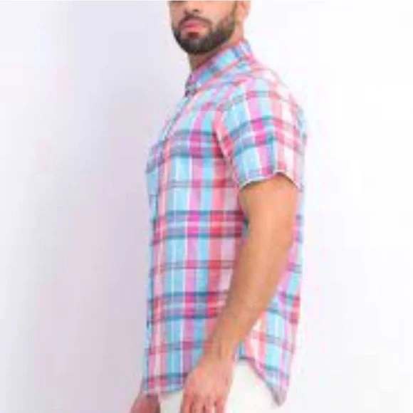 Rye by Hawker Rye Seersucker Plaid Button Front Short Sleeve size XL - Picture 9 of 11